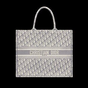Brand New! Large Dior Book Tote Ecru and Gray Dior Oblique Embroidery